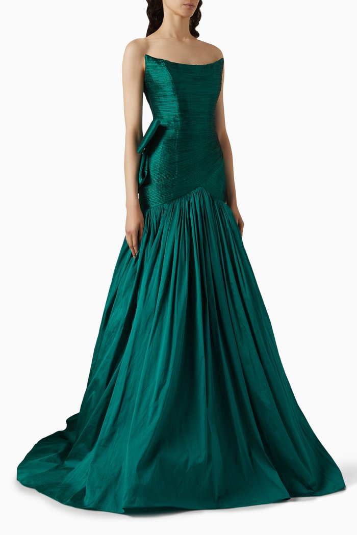 Cameron Embellished Bow Gown in Taffeta, Green