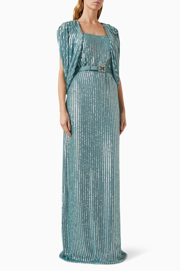 

Doris Bolero-effect Gown in Embroidered Fabric, Green