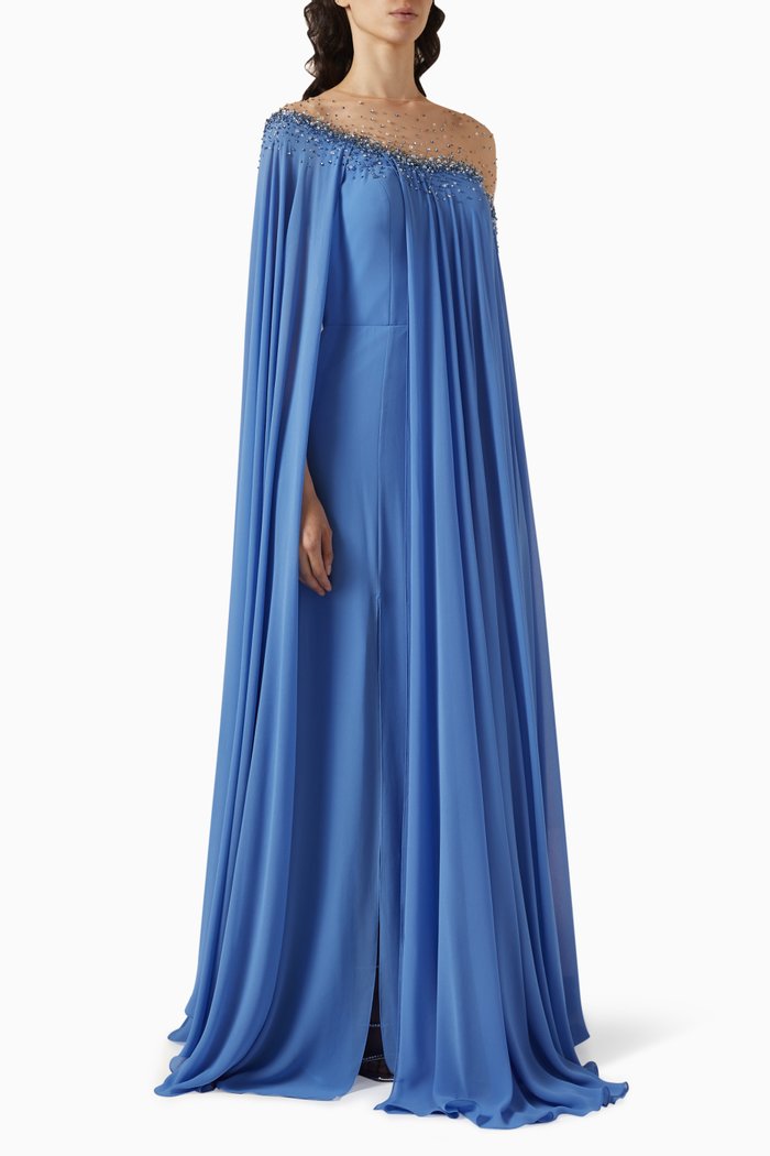 

Maisie Asymmetric Gown in Chiffon, Blue