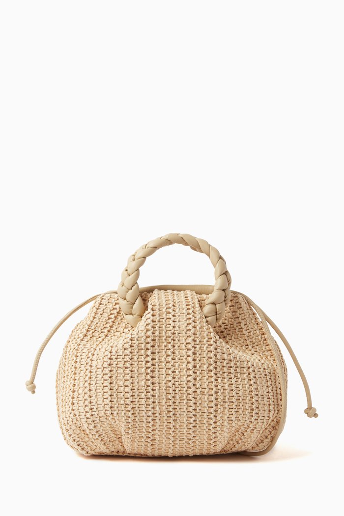 

Medium Bombon Braided Top-handle Bag in Raffia, Neutral