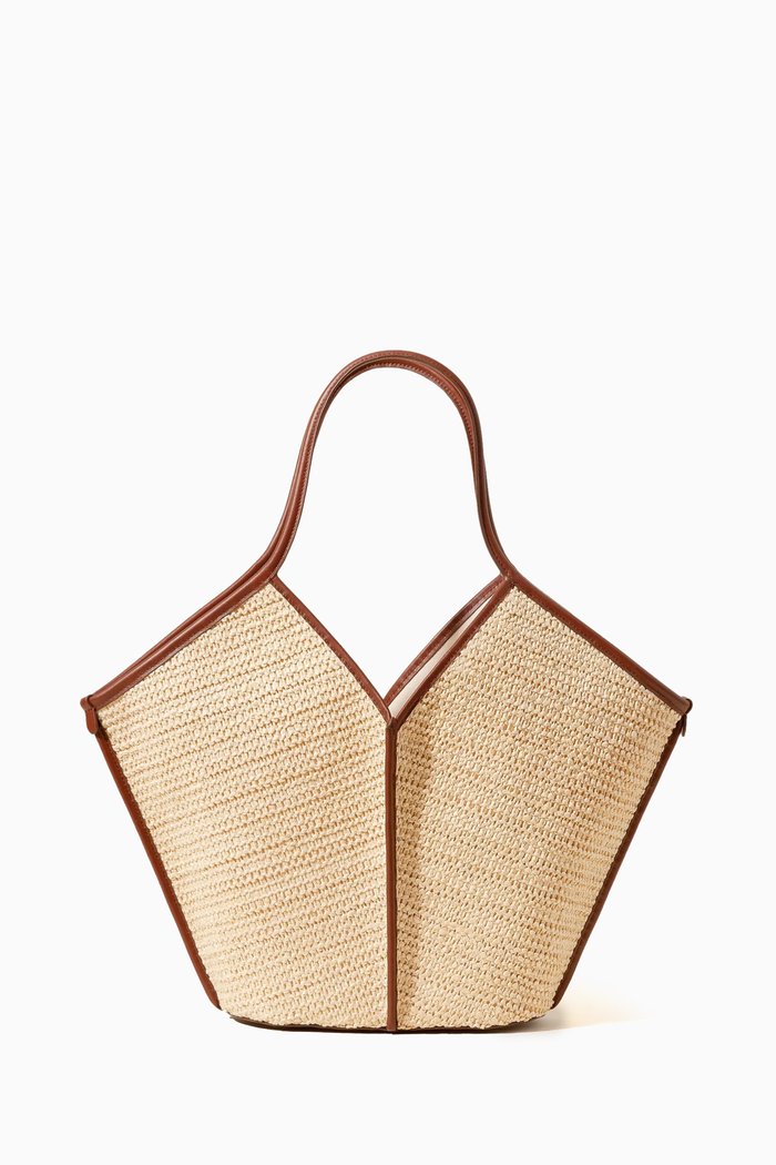 

Medium Calella Tote Bag in Raffia, Brown