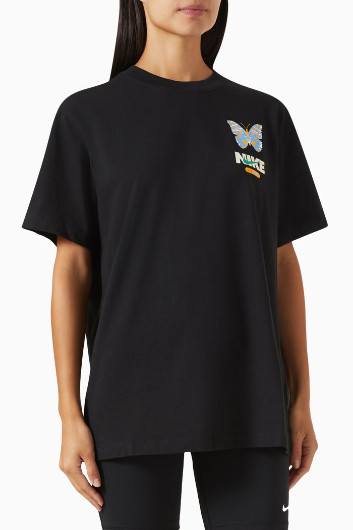 

Graphic Boyfriend T-shirt in Cotton, Black