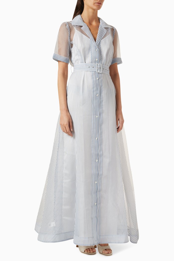 

Millie Striped Maxi Dress in Organza, Blue