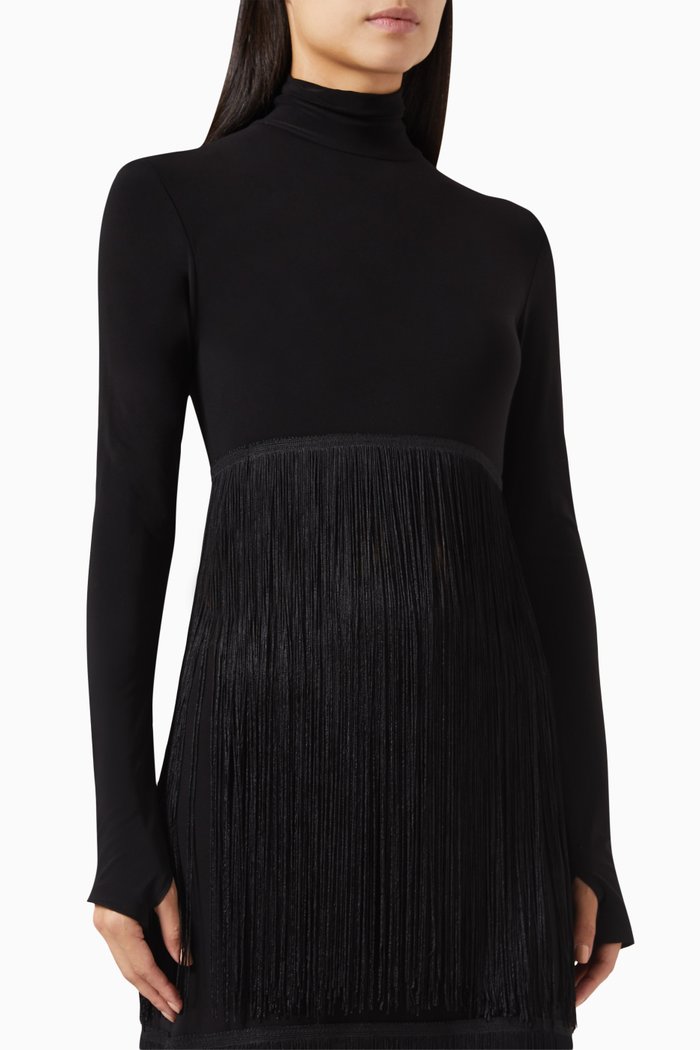 

18" Fringe Turtleneck Cropped Top, Black