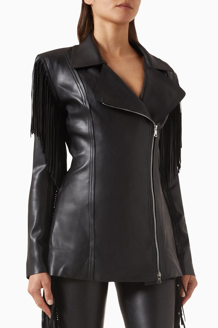 Fringe Pickleball Gang Jacket in Vegan Leather, Black