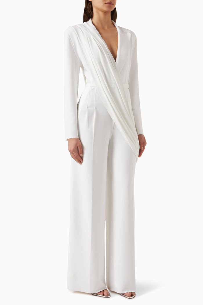

Straight-leg Medium Drape Jumpsuit in Lycra, White