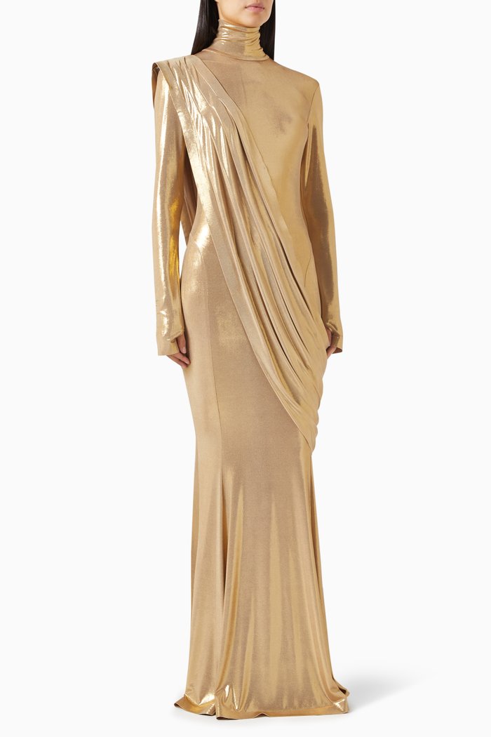 

Turtleneck Fishtail Gown, Gold