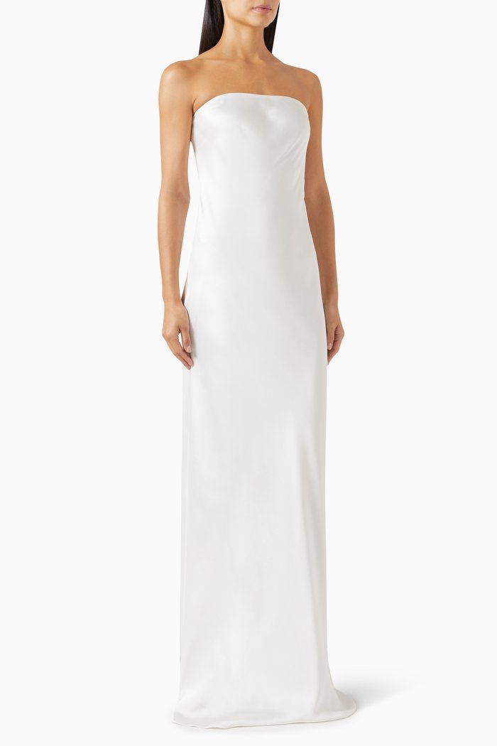 

Bias Strapless Gown in Satin, White