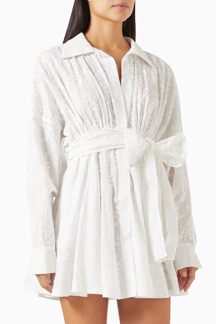 Babydoll Mini Shirt Dress in Cotton, White