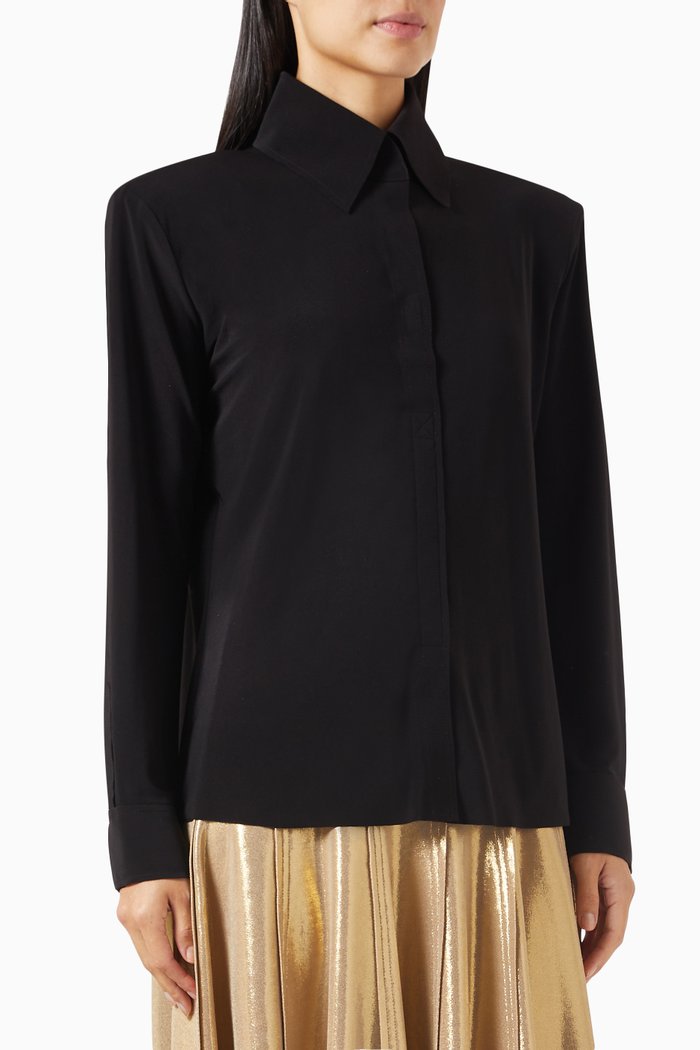 

Shoulder-pad Shirt in Bonded-knit, Black