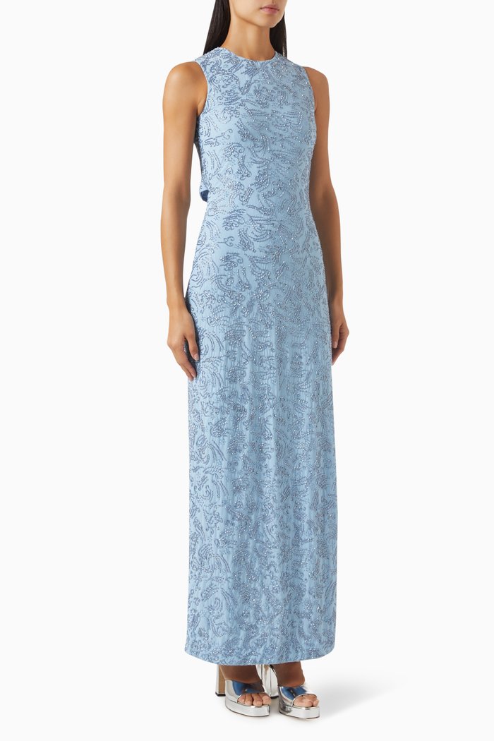 

Como Beaded Maxi Dress in Stretch-mesh, Blue