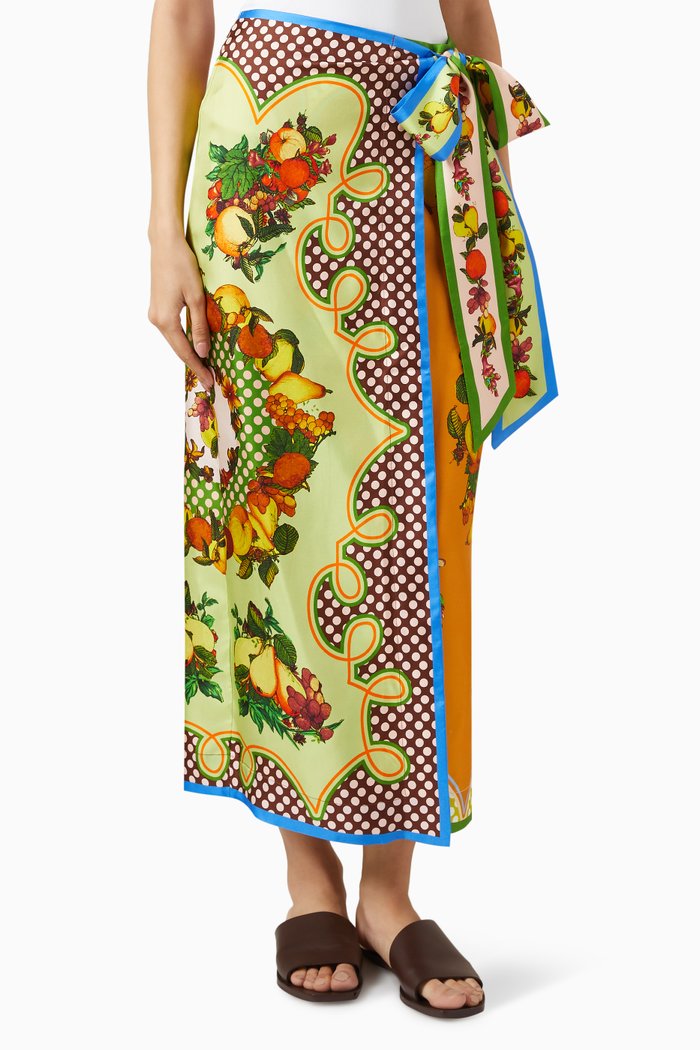 Lemonis Wrap Maxi Skirt in Silk-twill, Multicolour