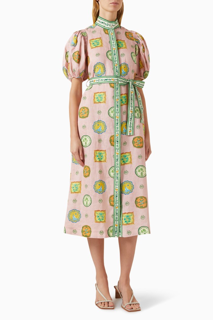 

Porcelain Shirt Midi Dress in Linen, Pink