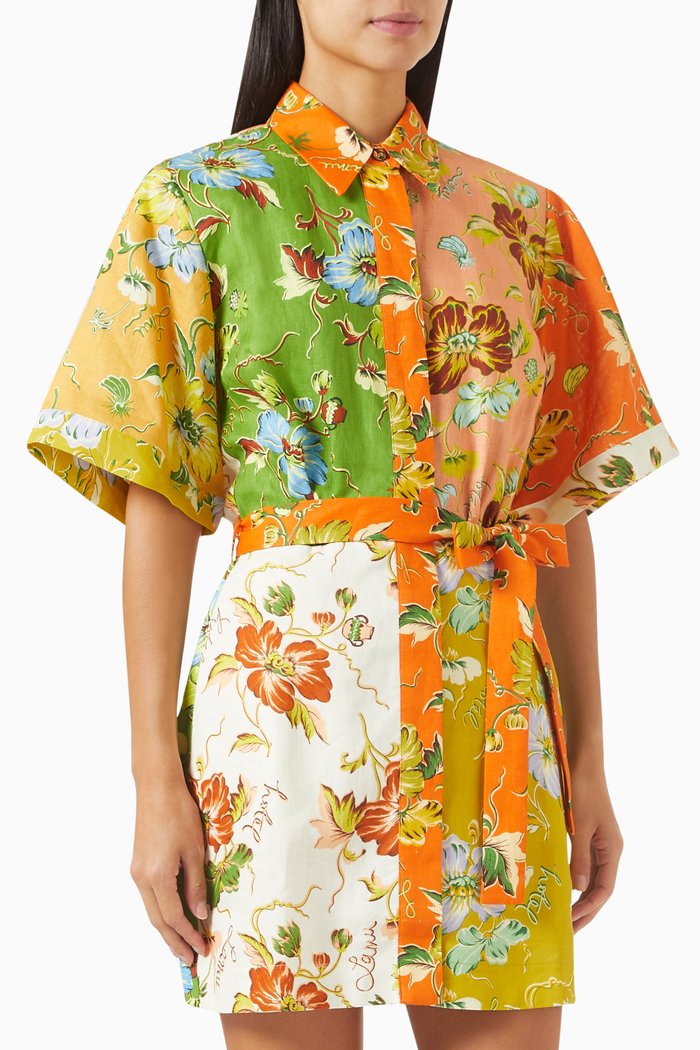 

Hotel Lamu Spliced Mini Dress in Linen, Multicolour