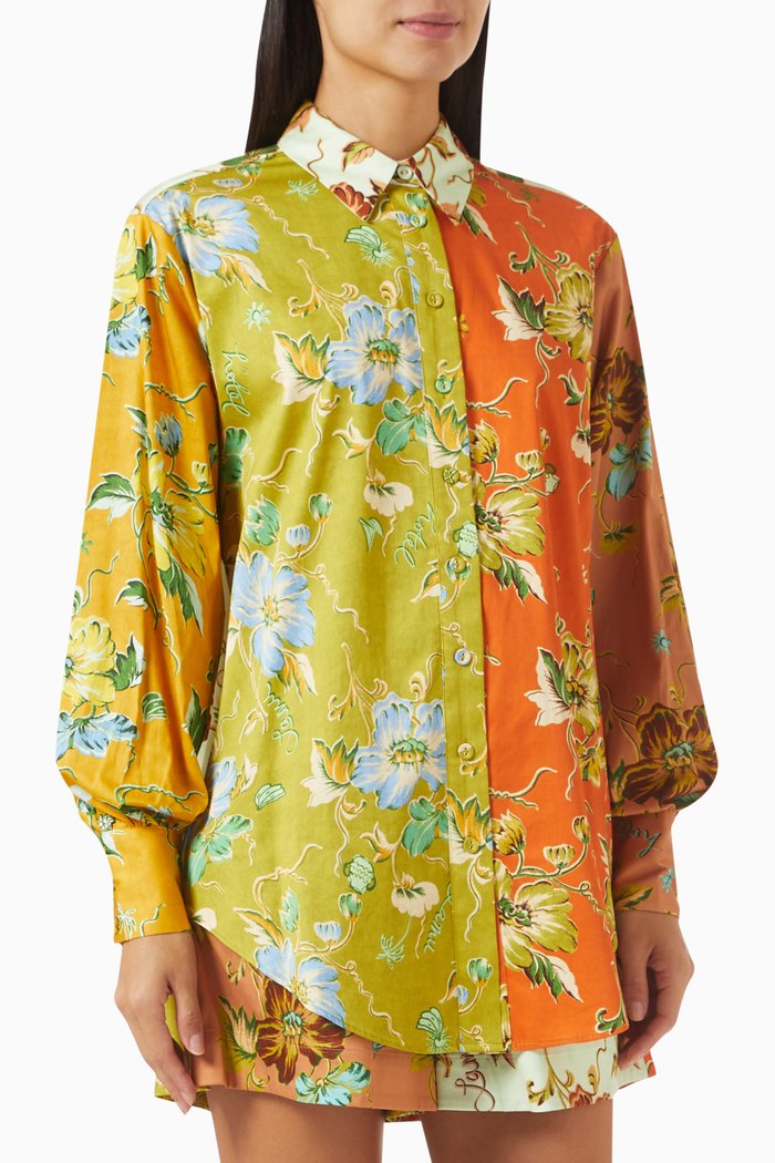 Hotel Lamu Spliced Shirt in Organic Cotton, Multicolour