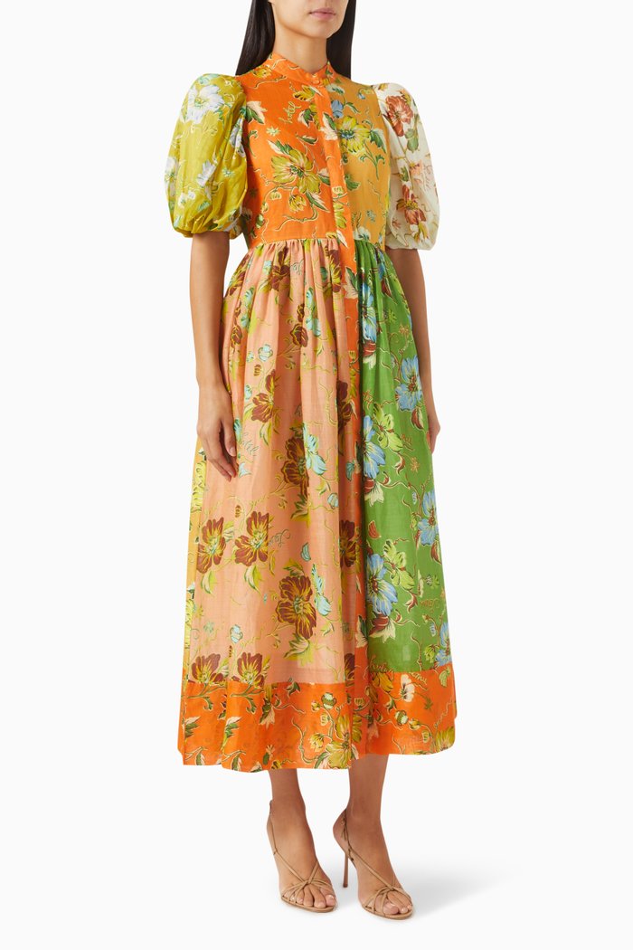 

Hotel Lamu Spliced Shirt Midi Dress in Ramie, Multicolour