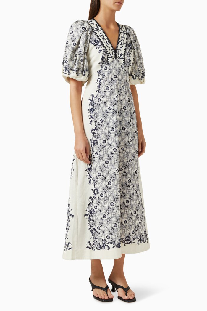 

Airlie Midi Dress in Linen-blend, Neutral
