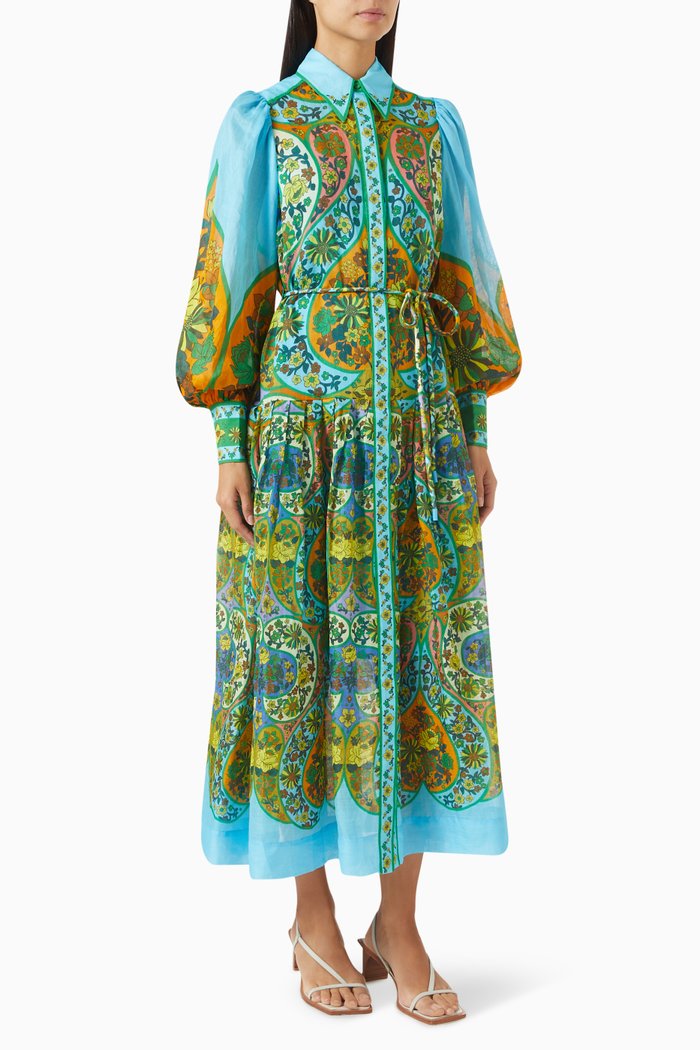 

Sofie Shirt Midi Dress in Ramie, Multicolour