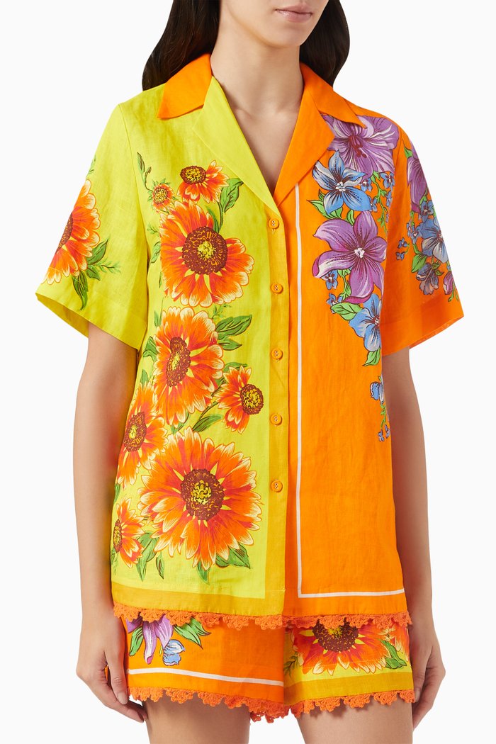 Jude Oversized Shirt in Linen, Orange