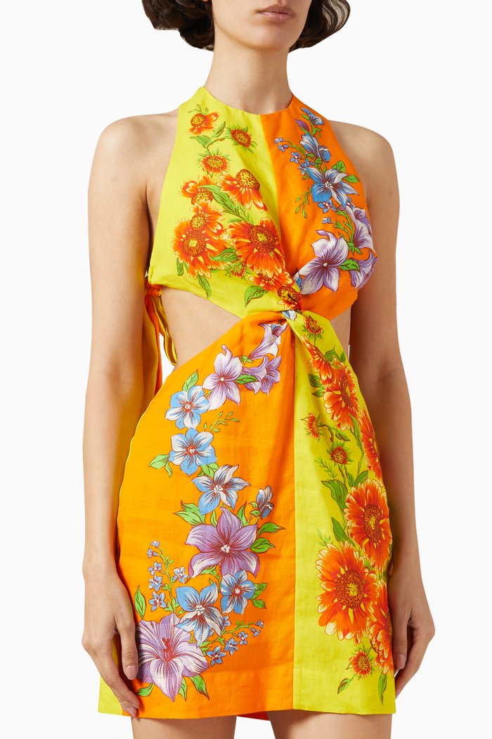 

Jude Twist Mini Dress in Linen, Orange