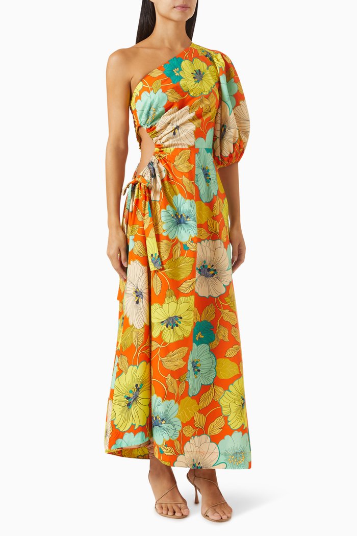 

Plato One-shoulder Midi Dress in Organic-cotton, Multicolour
