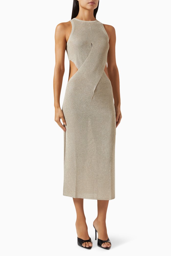 

Della Cut-out Midi Dress in Viscose-blend Knit, Neutral