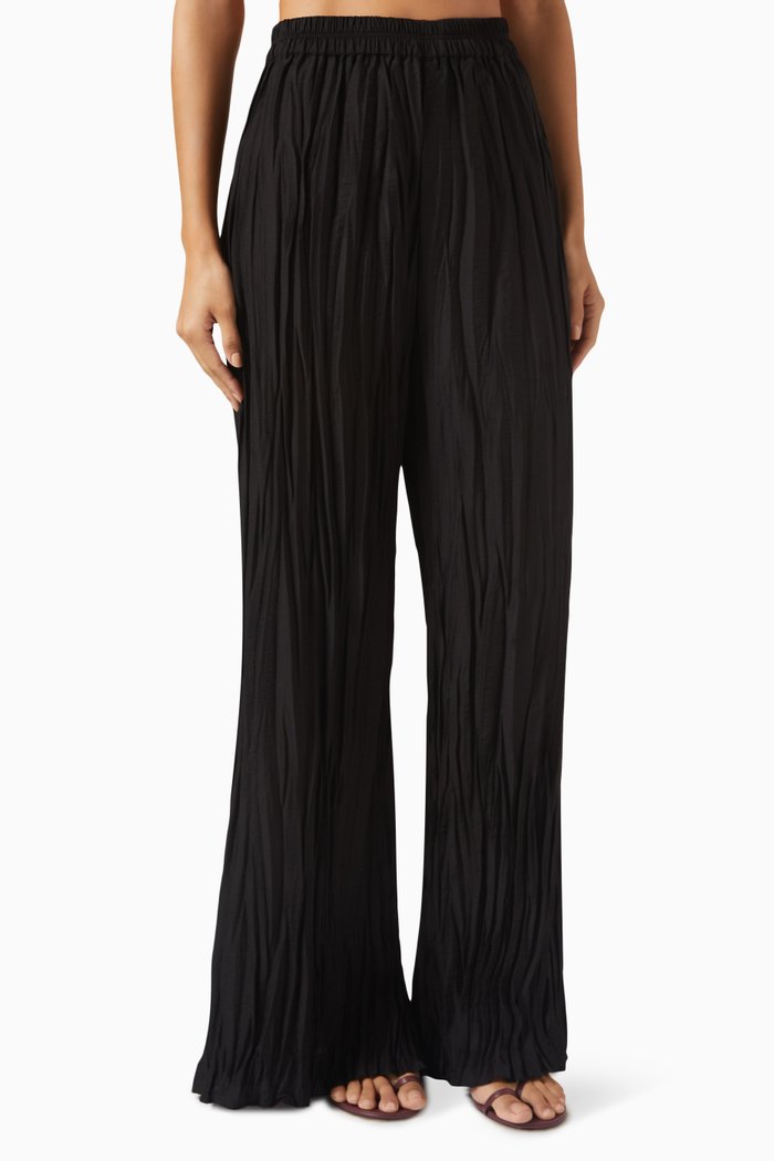 

Cida Wide-leg Pants in Plissé, Black
