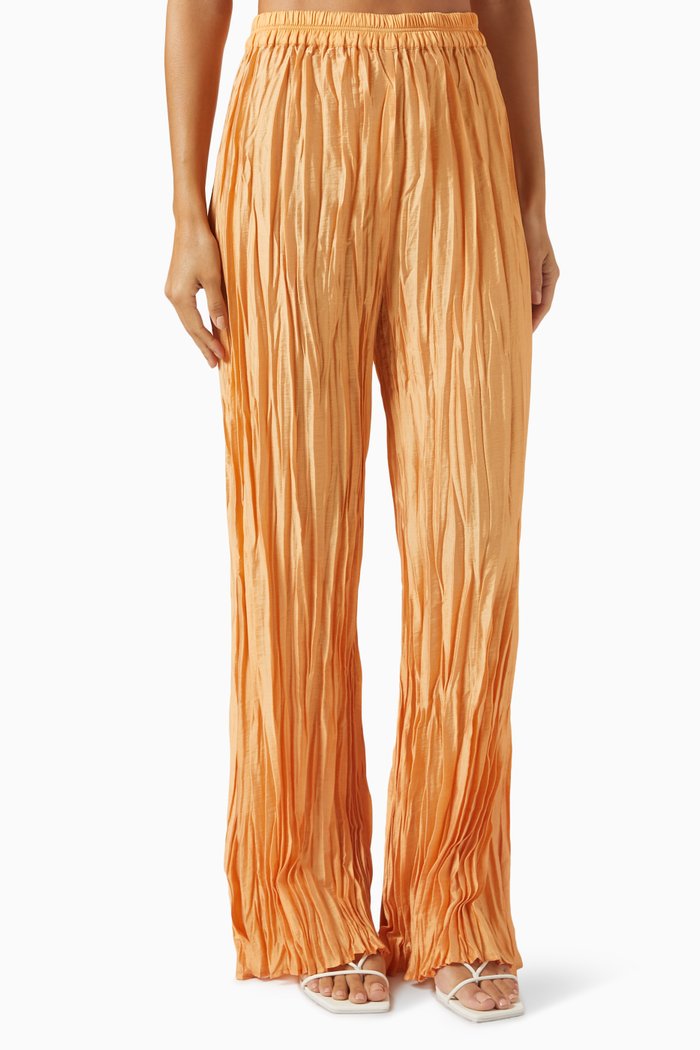 

Cida Wide-leg Pants in Plissé, Orange