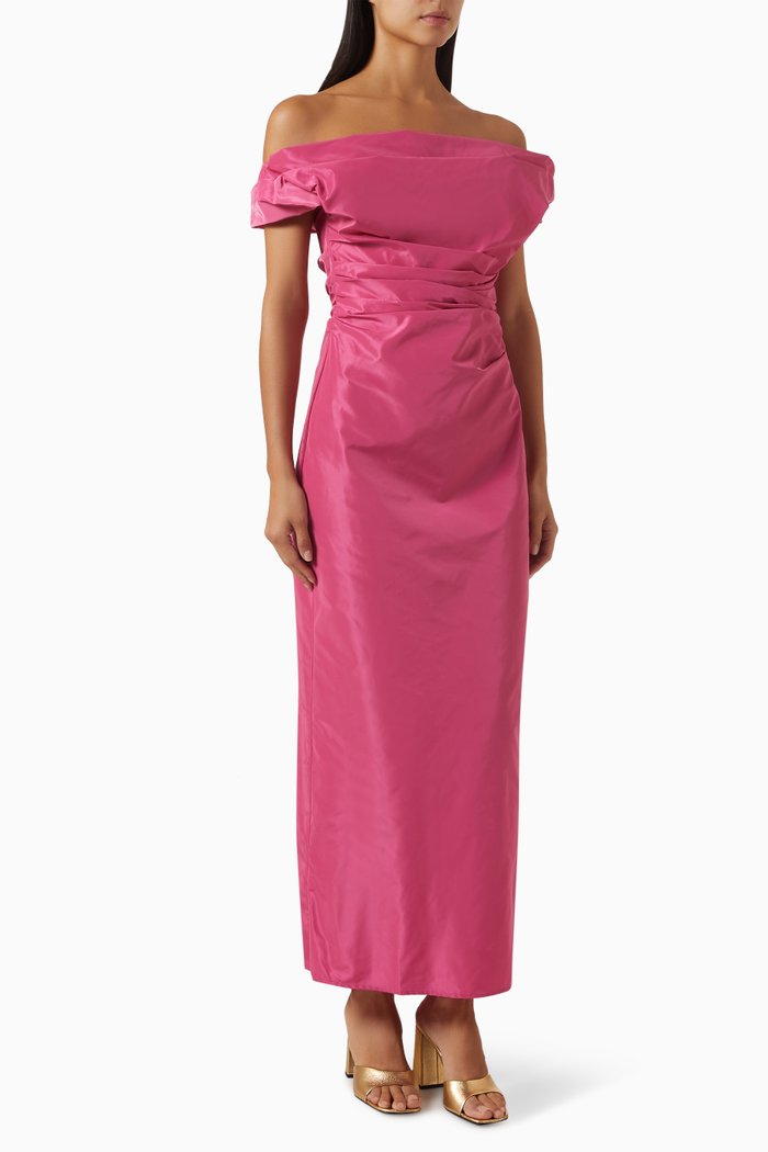 

Andrea Off-shoulder Maxi Dress in Taffeta, Pink