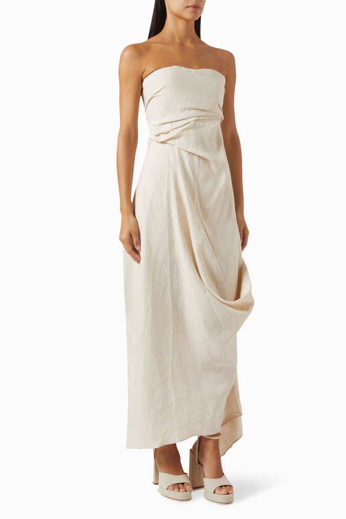 

Caravaggio Draped Maxi Dress in Linen, Neutral