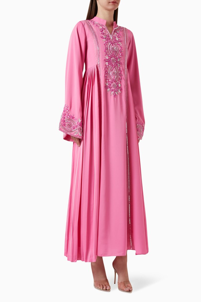 

Embellished Pleated Kaftan in Crêpe, Pink