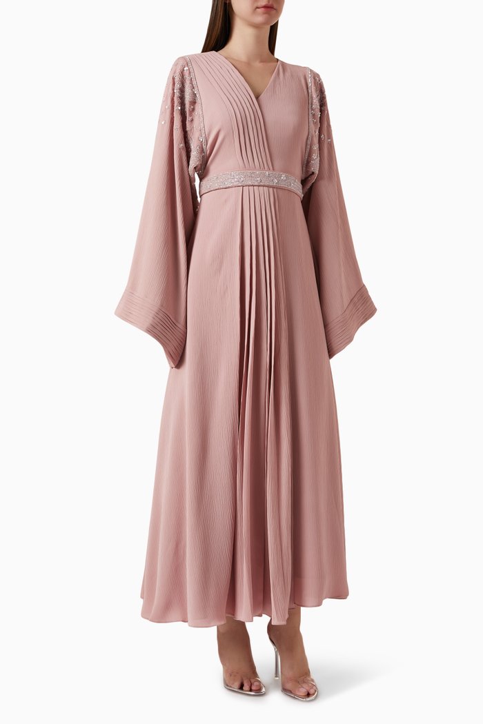 

V-neck Pleated Dress in Crêpe, Pink