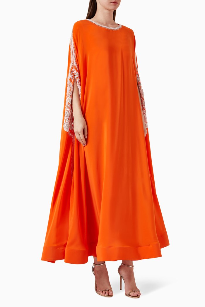 

Embellished Cape Cut Kaftan in Crêpe, Orange
