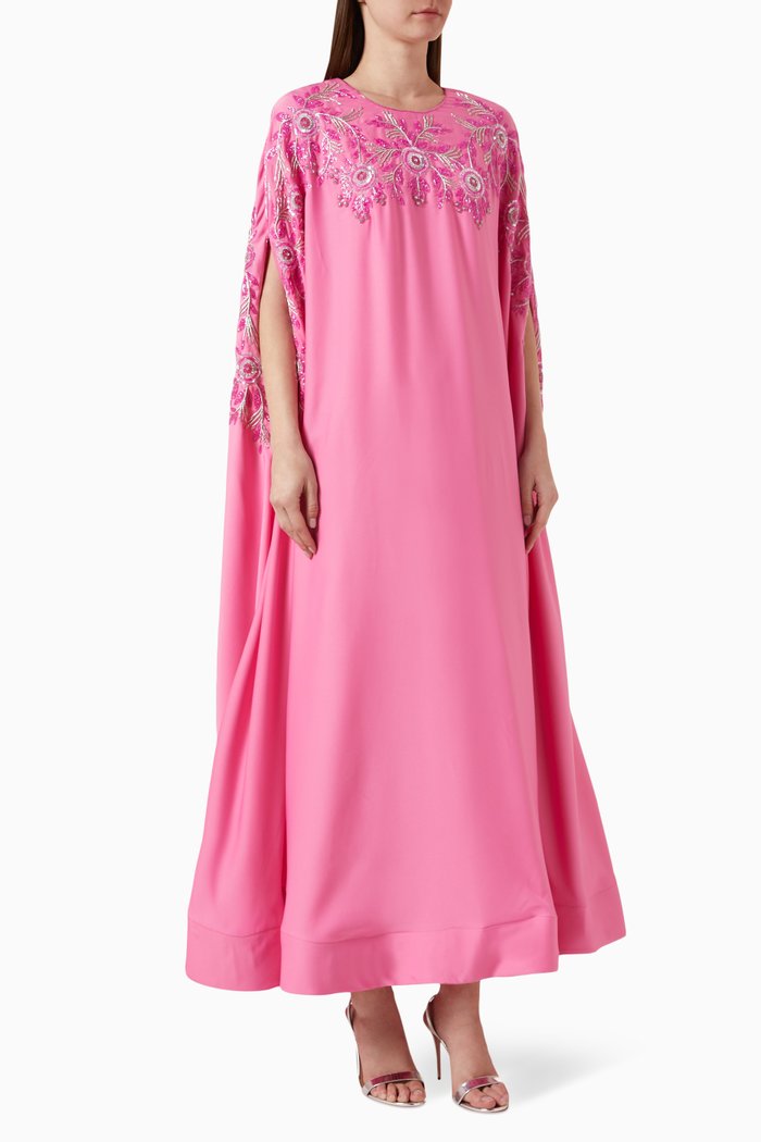 

Round Cape Cut Kaftan in Crêpe, Pink