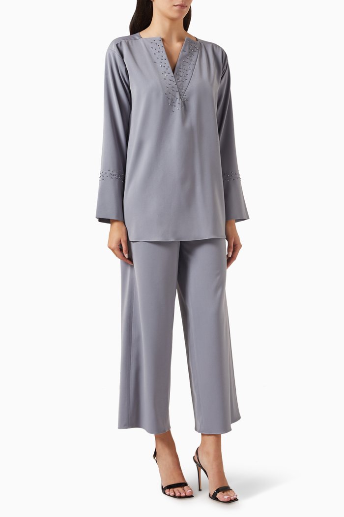 

Embellished Top & Pants Set, Grey