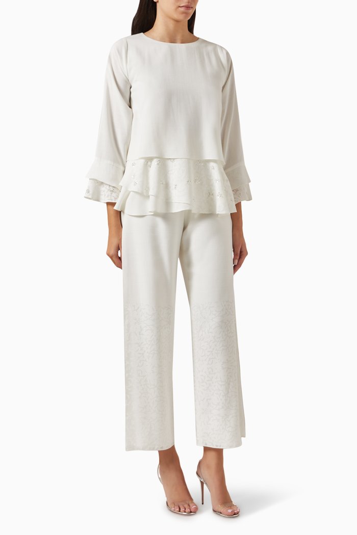 

Bead-embellished Top & Pants Set, White