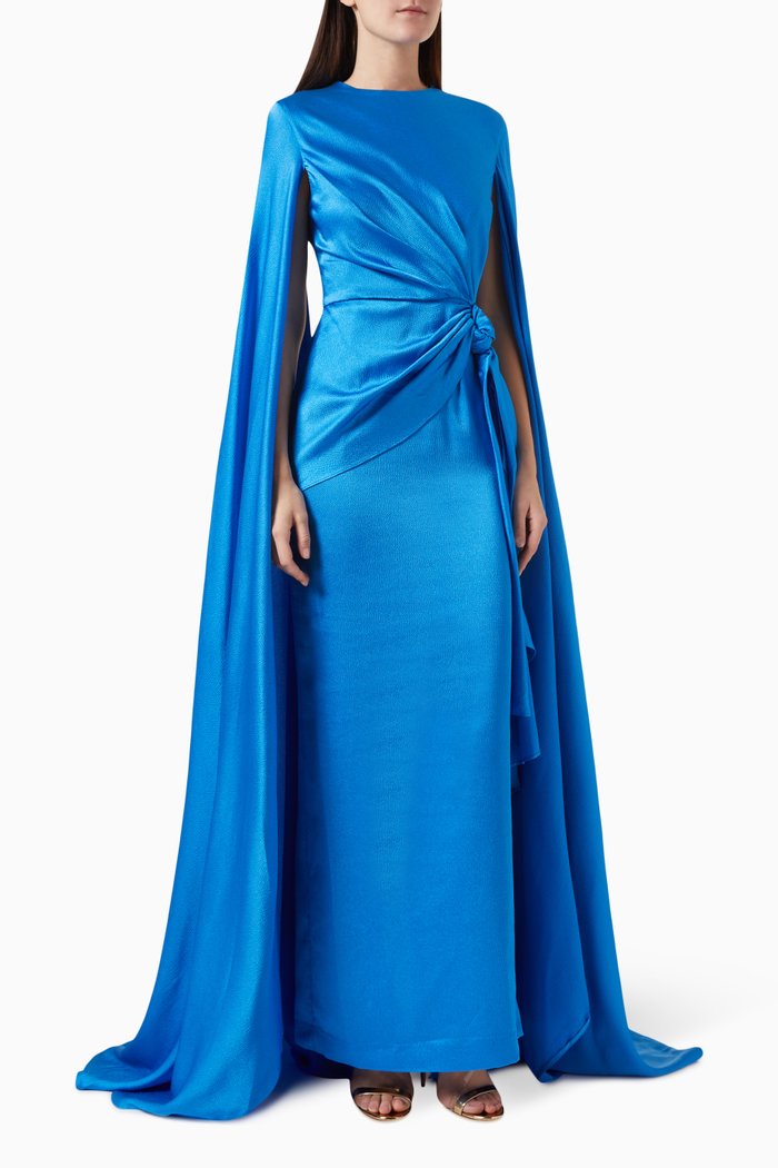 Elya Maxi Dress in Satin, Blue