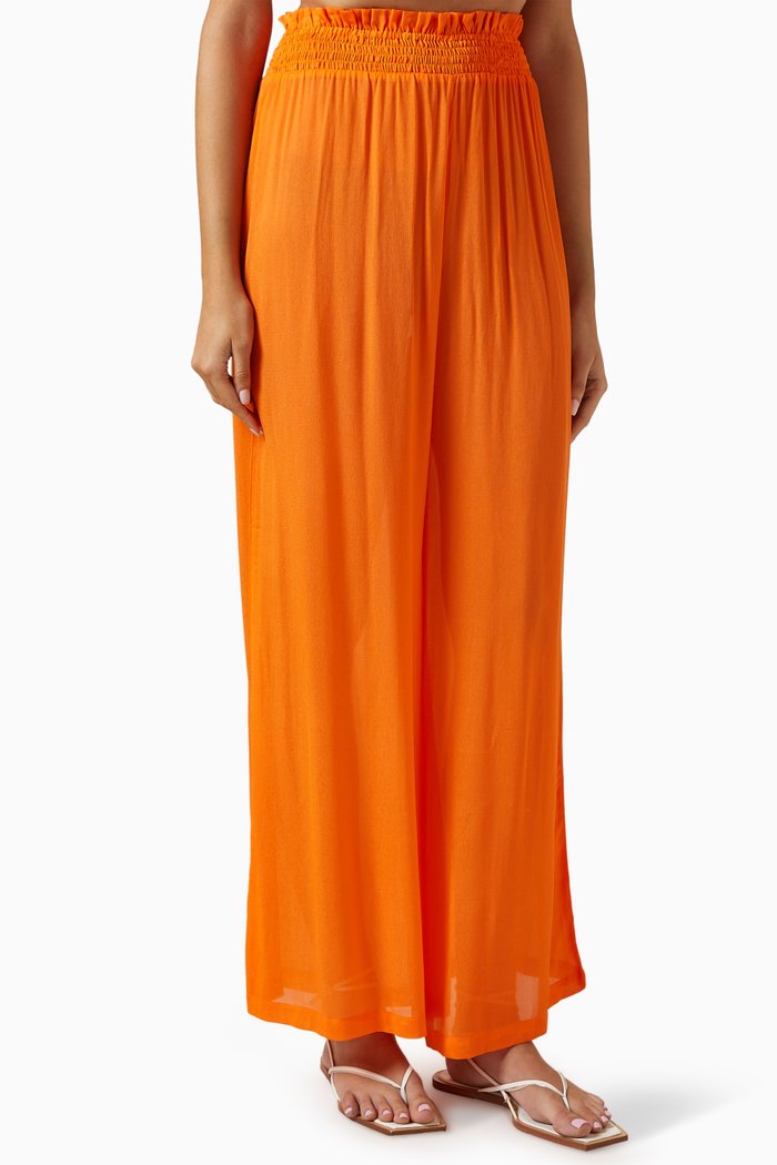

Mission Shirred Wide-leg Pants in Viscose, Orange