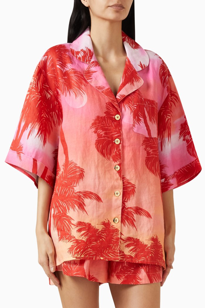 Mirage Oversized Bowling Shirt in Linen, Multicolour