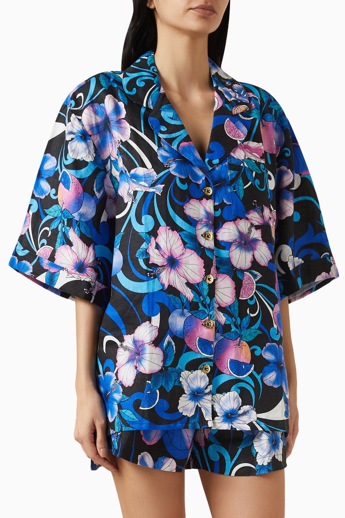 

Mirage Oversized Bowling Shirt in Linen, Blue