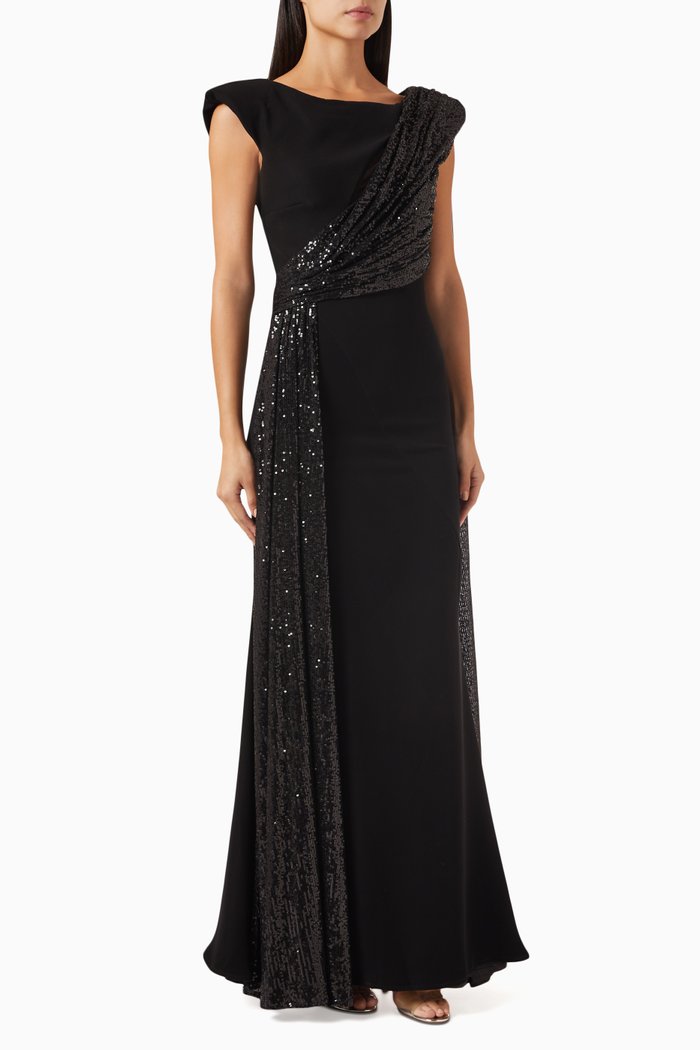 

Sequin-embellished Gown in Cady, Black