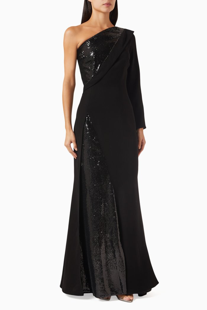 

One-shoulder Dress in Cady, Black