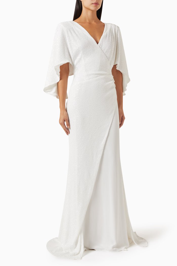 

Sequin-embellished Gown in Cady & Georgette, White