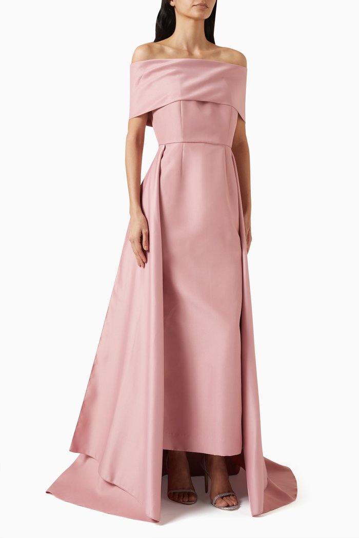 

Bardot Long-train Maxi Dress in Satin, Pink