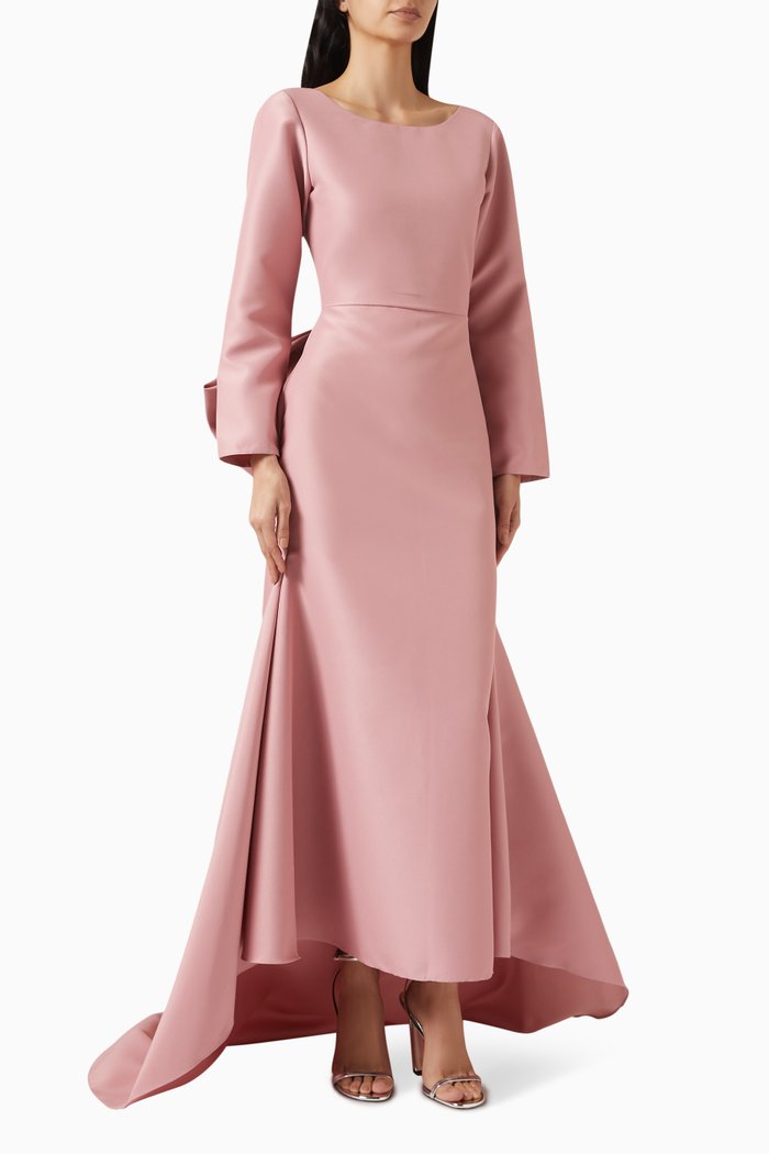 

Bow Mermaid Gown in Satin, Pink