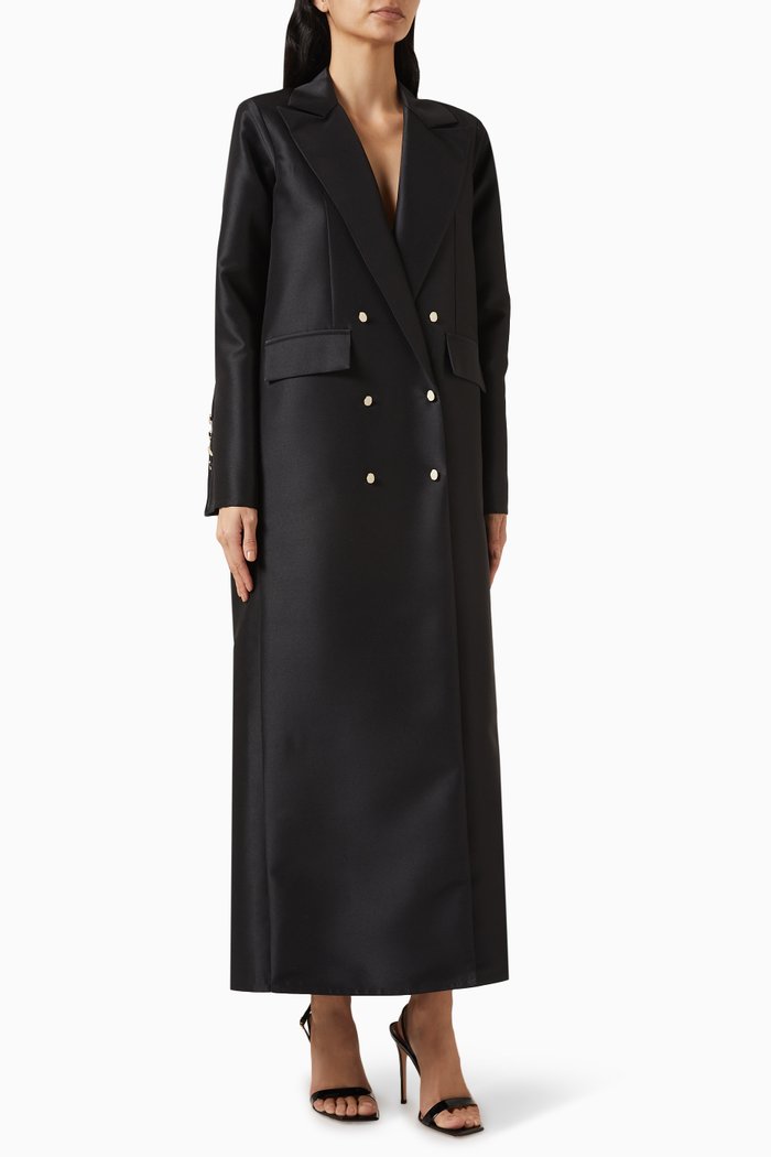 

Overlap Abaya Coat in Satin, Black