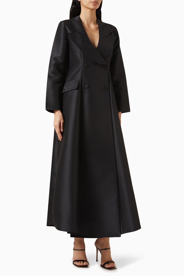 

Trench Coat Abaya in Satin, Black