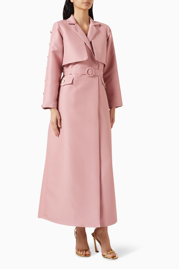 

Pleated Abaya Jacket in Satin, Pink