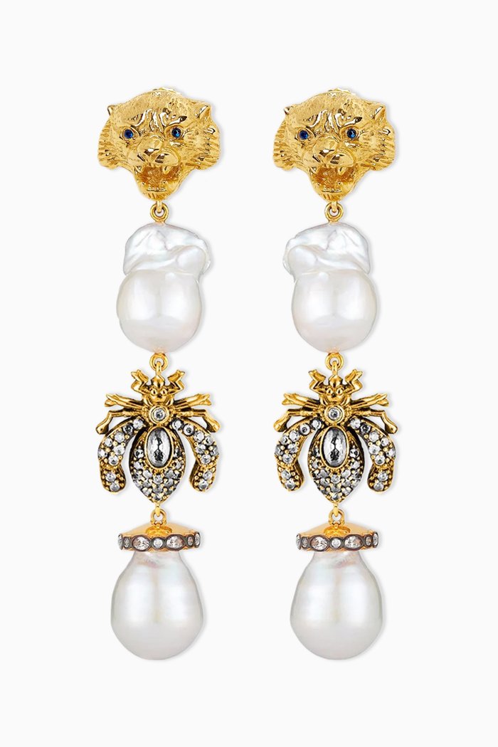 

Tiger 1930 Drop Earrings in 24kt Gold-plated Brass, Yellow