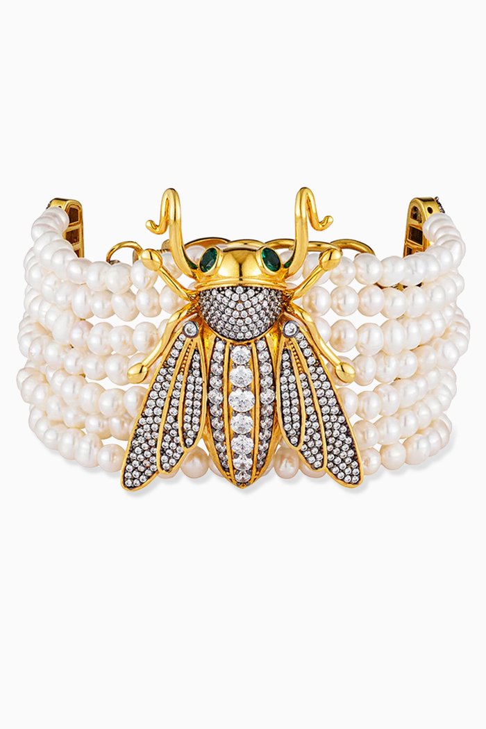 

Bee Romanov Pearl Bracelet in 24kt Gold-plated Bronze, Yellow